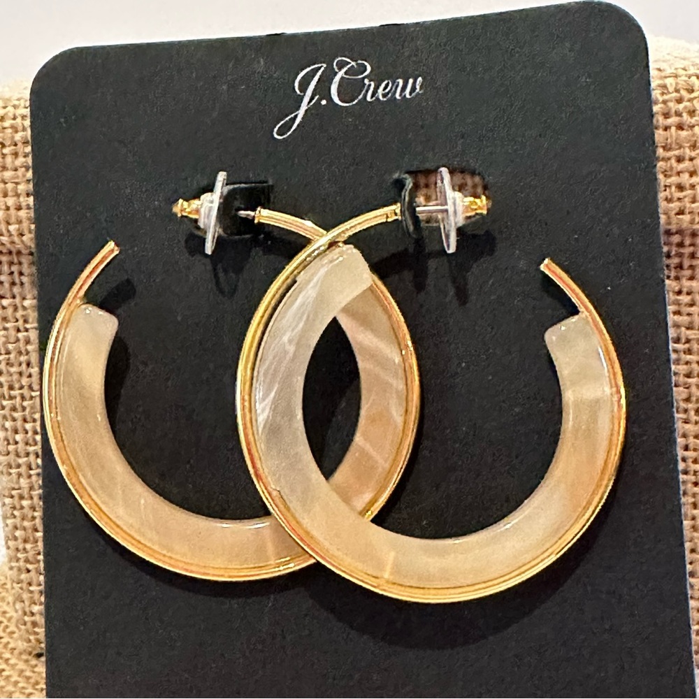 NWT J.Crew Hoop Earrings, post back, gold tone w/ acrylic inlay